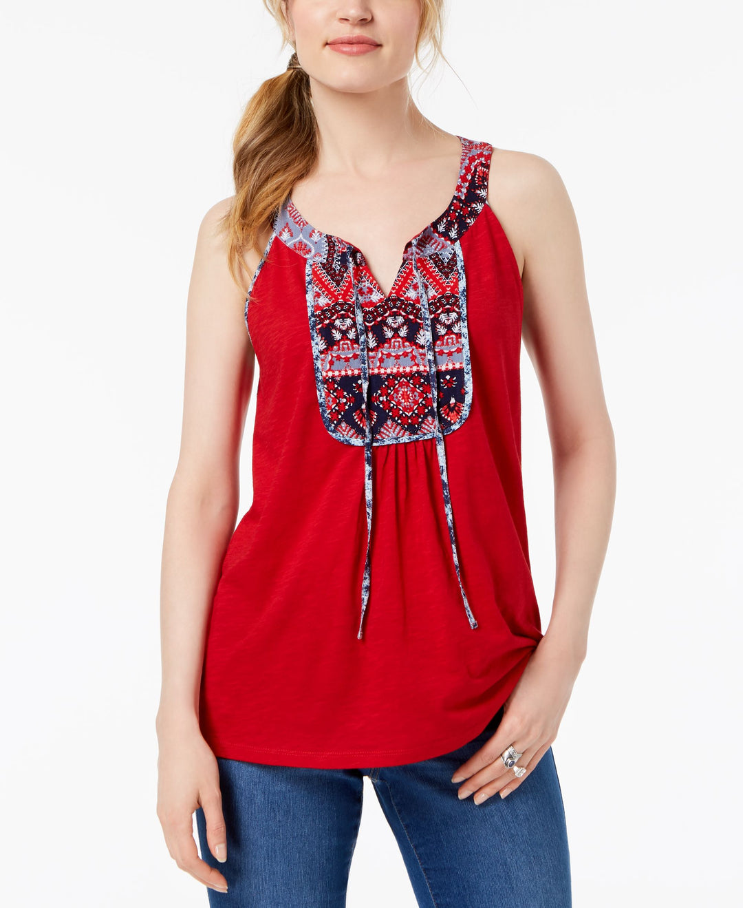 Style & Co Mixed Media Sleeveless Top