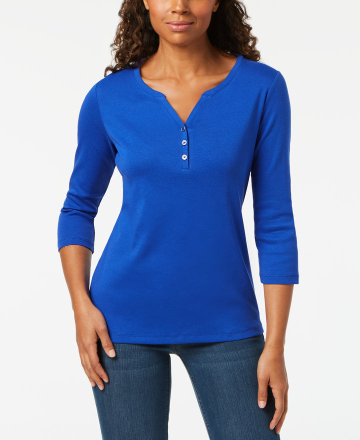 Petite 3/4-Sleeve Henley Shirt