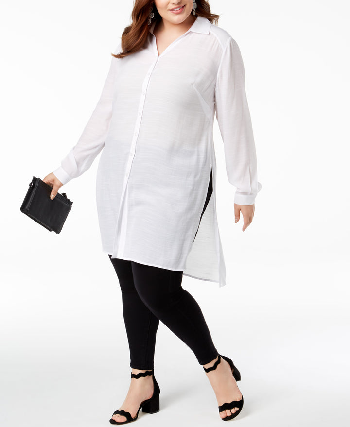 Plus Size Long Linen Tunic Shirt