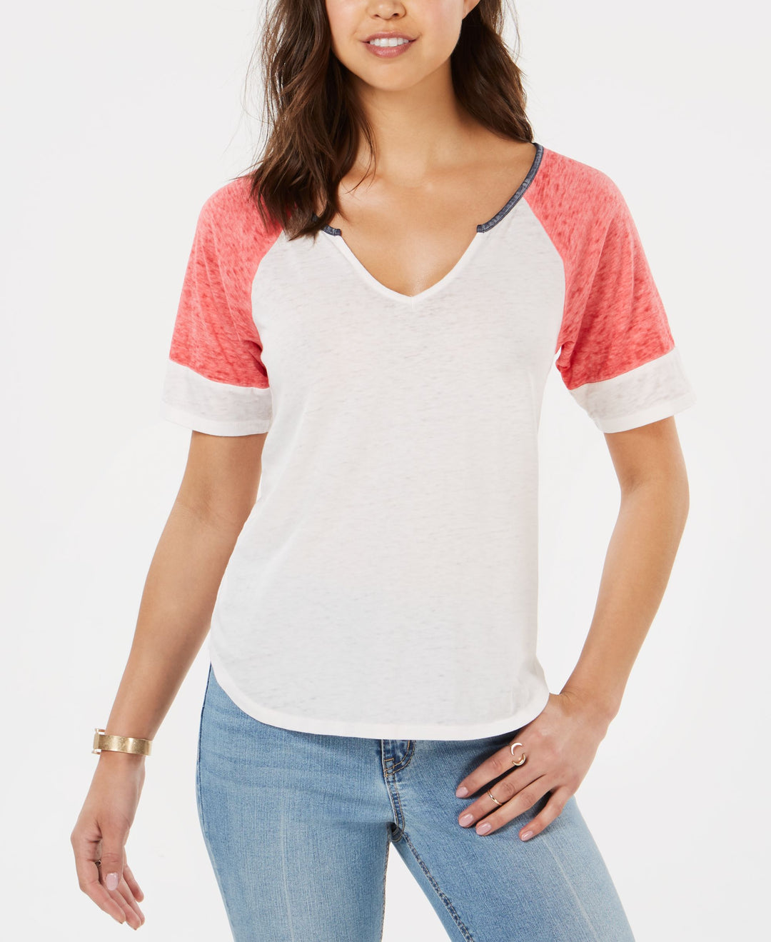 Juniors' Colorblocked Burnout Football T-Shirt