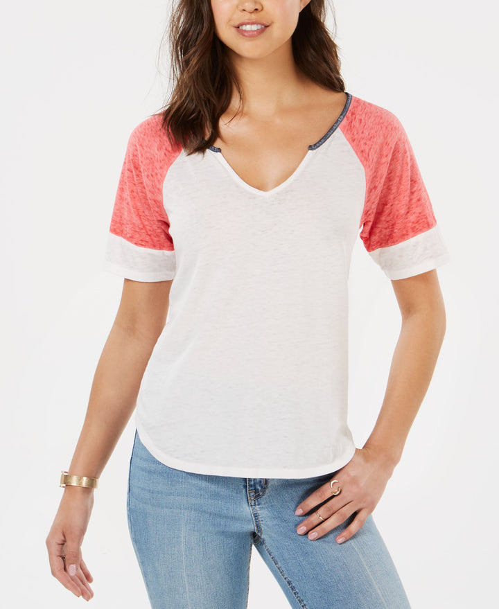 Juniors' Colorblocked Burnout Football T-Shirt