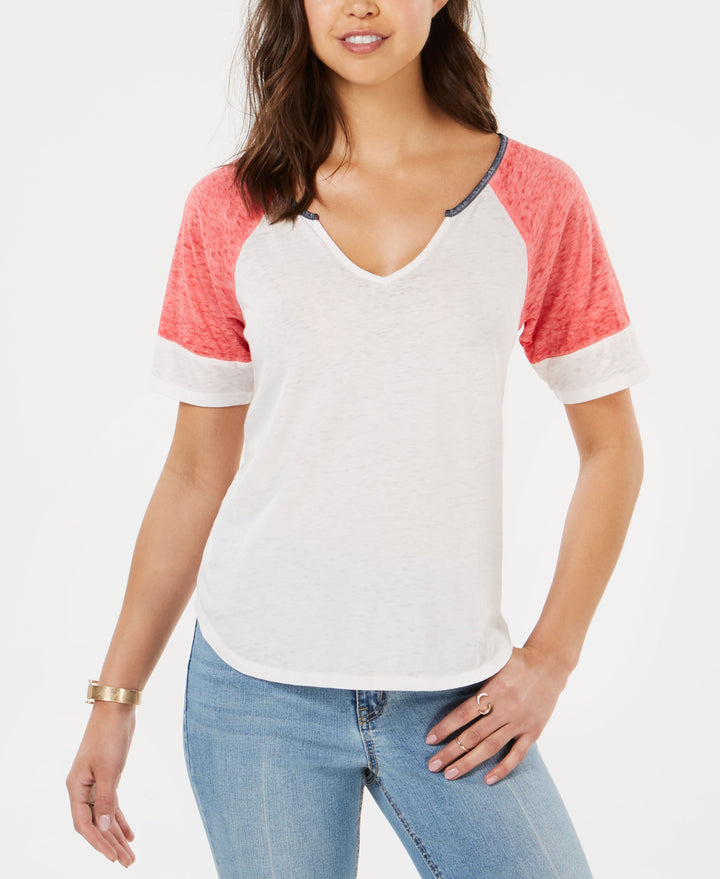 Juniors' Colorblocked Burnout Football T-Shirt