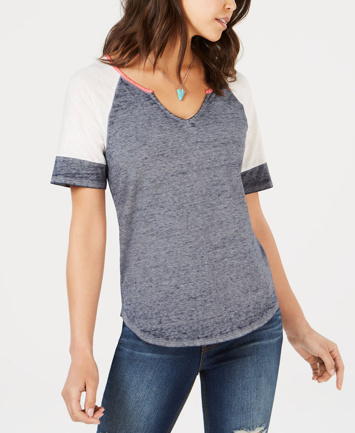 Juniors' Colorblocked Burnout Football T-Shirt