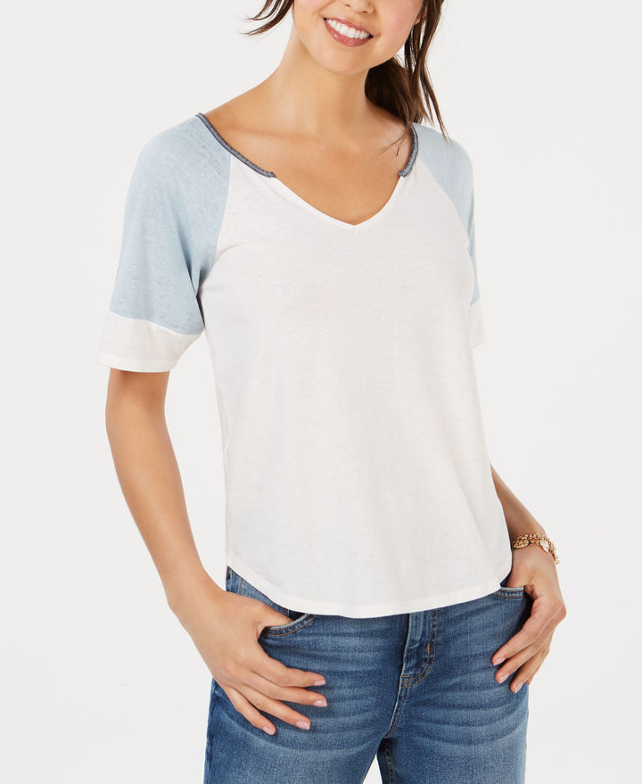 Juniors' Colorblocked Burnout Football T-Shirt