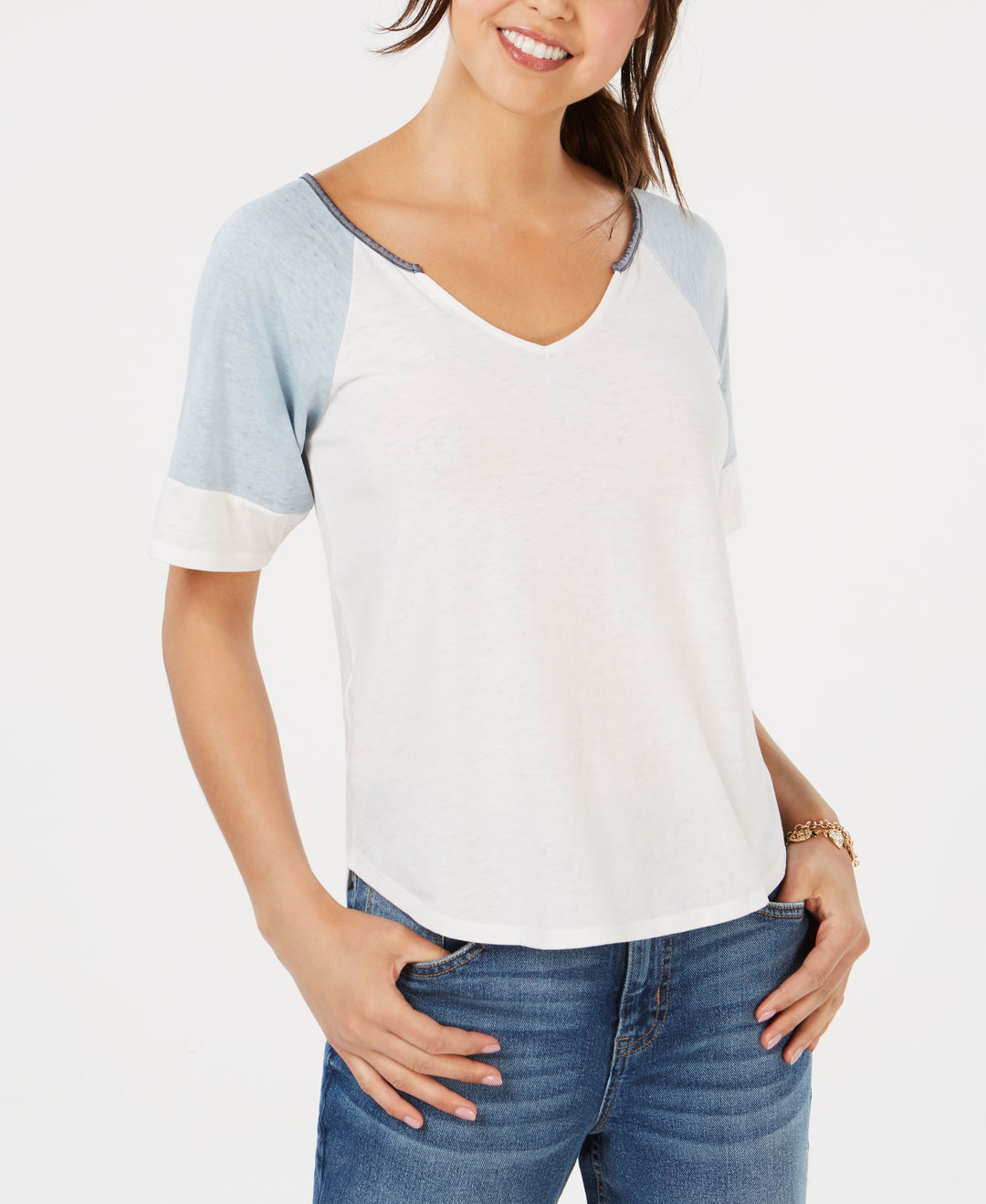 Juniors' Colorblocked Burnout Football T-Shirt
