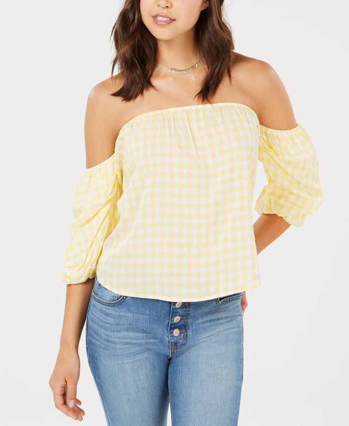 Hippie Rose Juniors Off The Shoulder Gingham Top