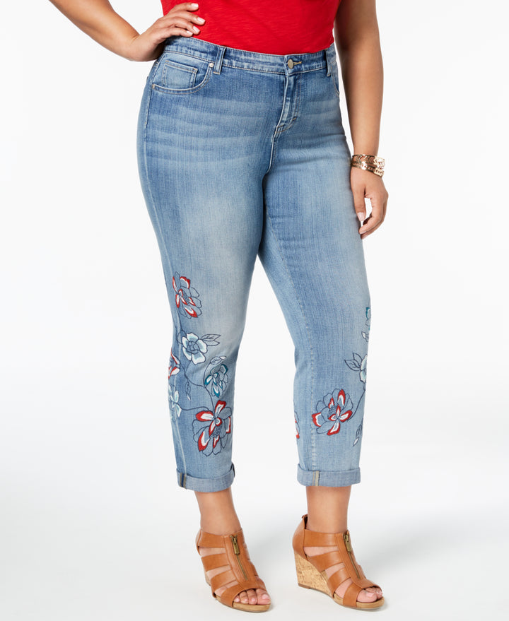 Plus Size Liberty Embroidered  Boyfriend-Fit Ankle Jeans