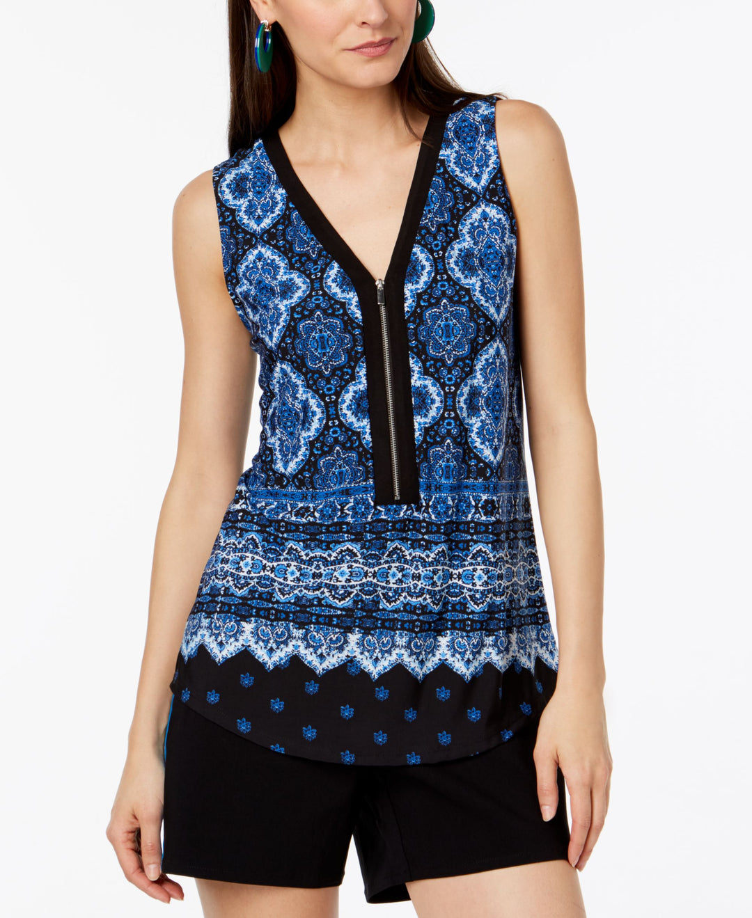 Petite Zip Front Printed Tank Top