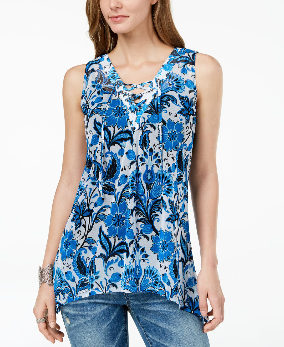 Printed Lace Up Tank Top