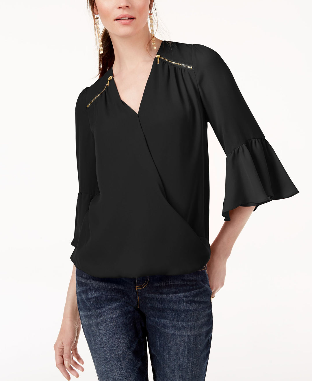Zip Detail Surplice Top