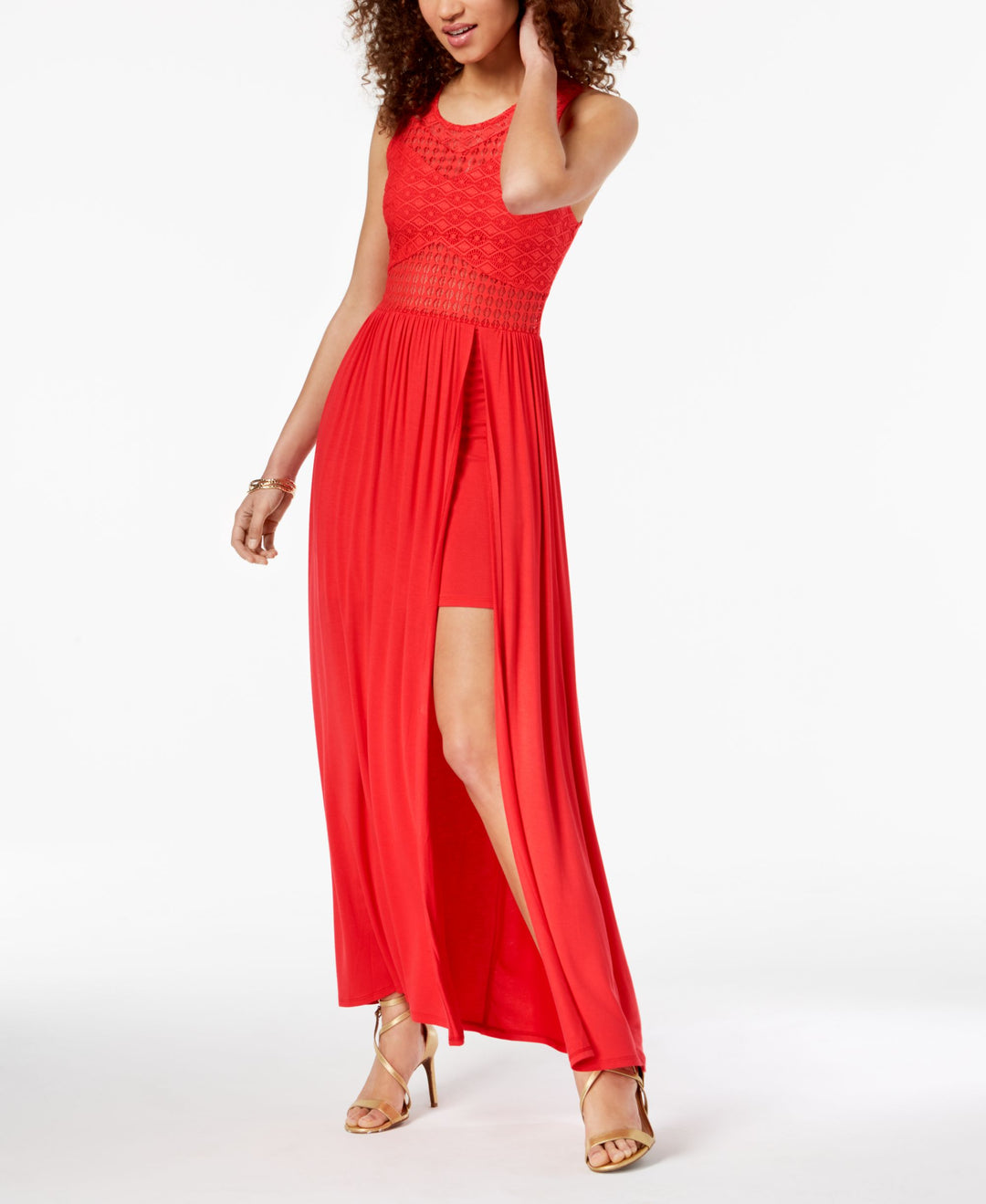 Juniors' Crochet-Bodice Maxi Dress