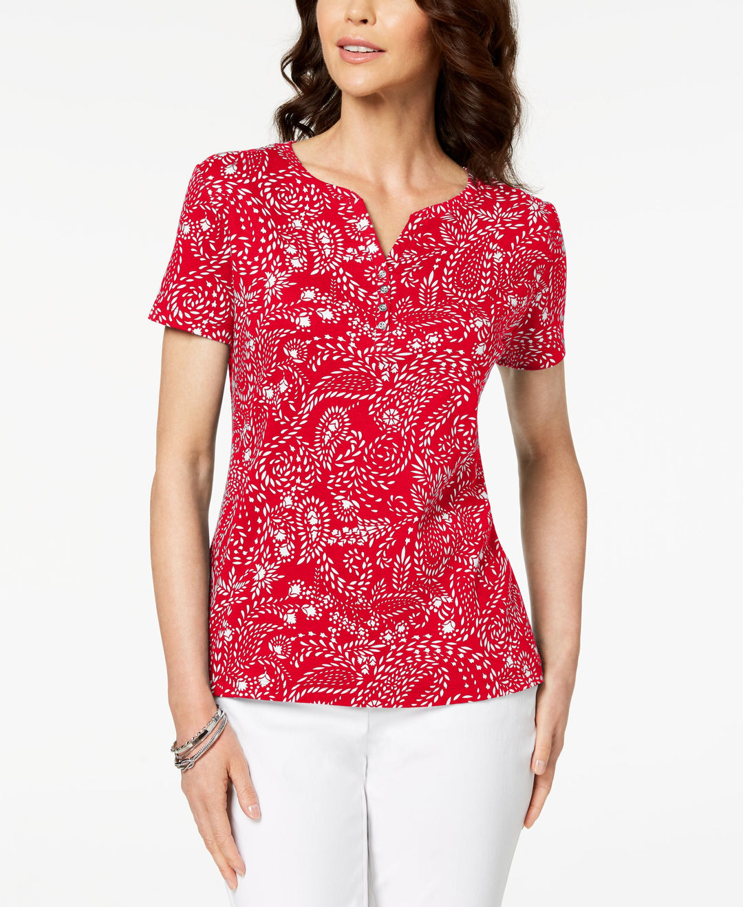 Karen Scott Printed Henley T-Shirt