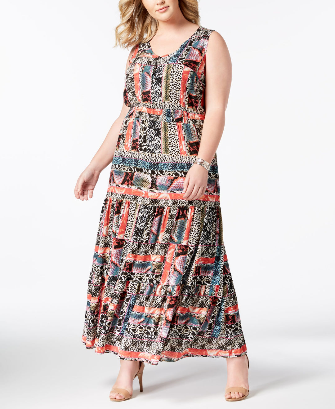 plus size petite maxi dresses Petite Plus Size Women's Plus Size Hand Crinkled Flutter-Sleeve Maxi Dress by Roaman's in Coral Tie Dye Floral (Size 18/20)
