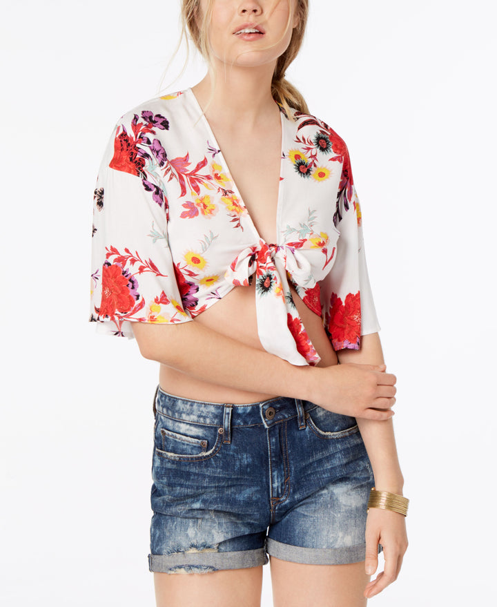Material Girl Juniors Printed Tie Front Crop Top