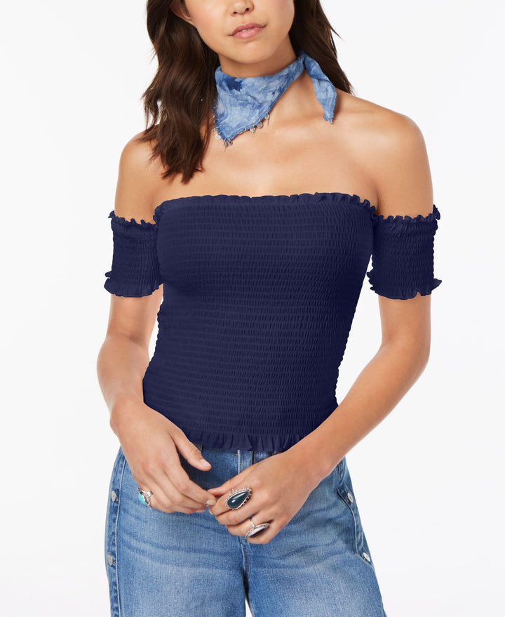 Juniors' Smocked Off-The-Shoulder Crop Top