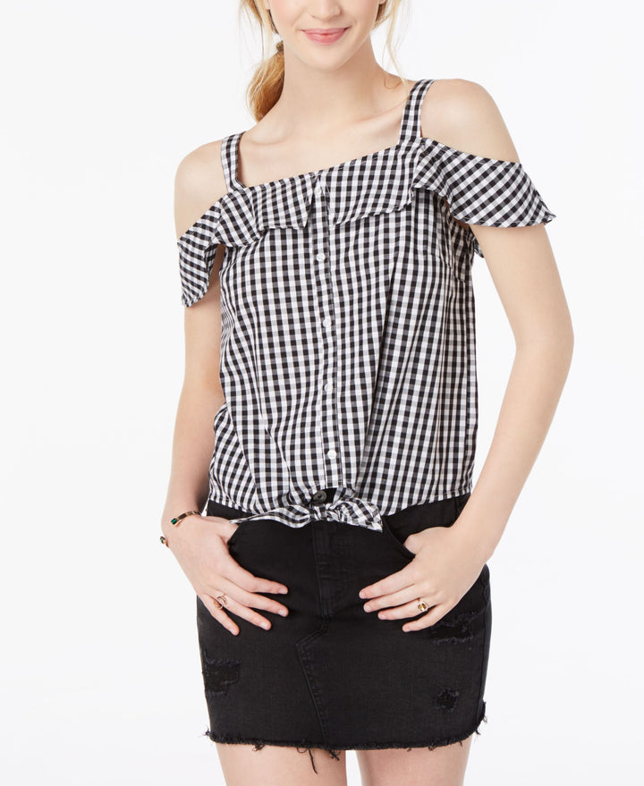 by Ikeddi Juniors' Cotton Cold-Shoulder Gingham Top