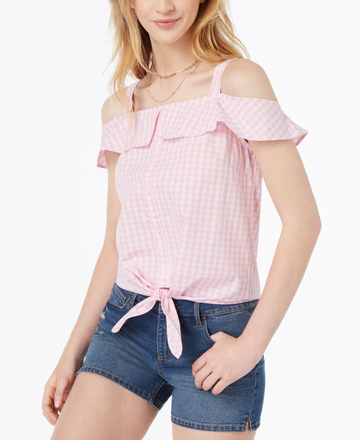 by Ikeddi Juniors' Cotton Cold-Shoulder Gingham Top
