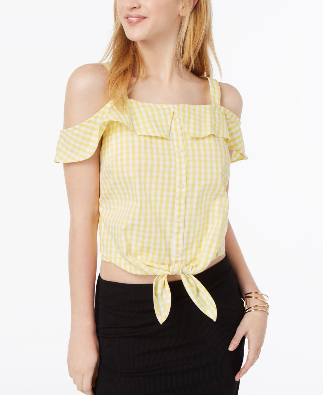 by Ikeddi Juniors' Cotton Cold-Shoulder Gingham Top