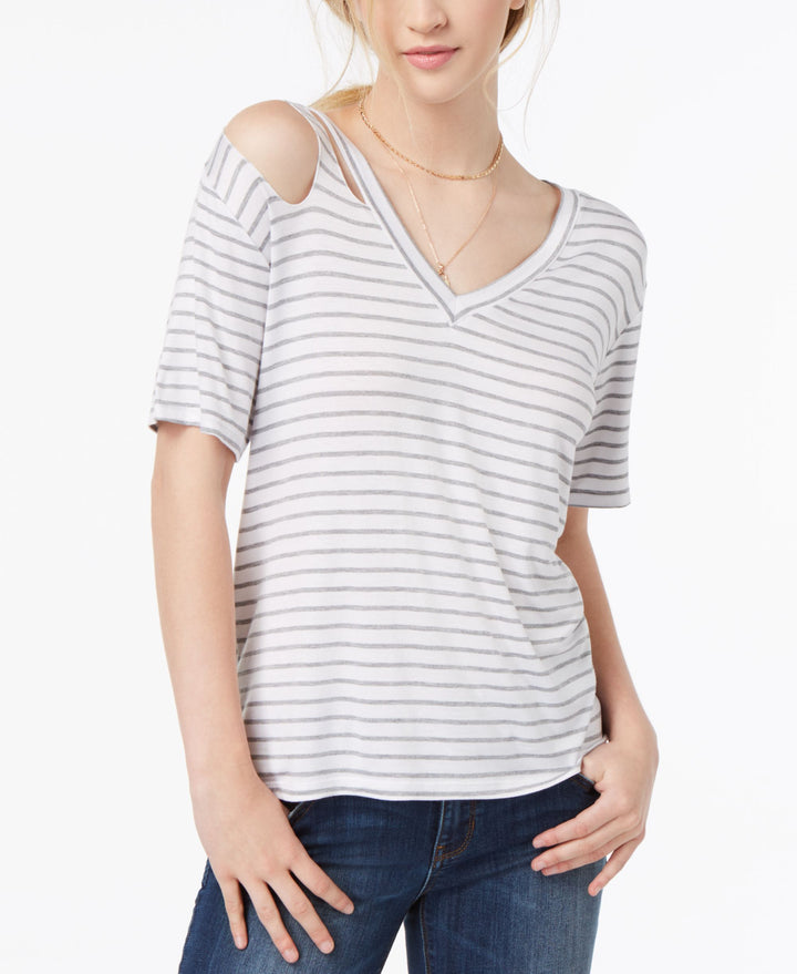 Juniors' Striped Cutout T-Shirt