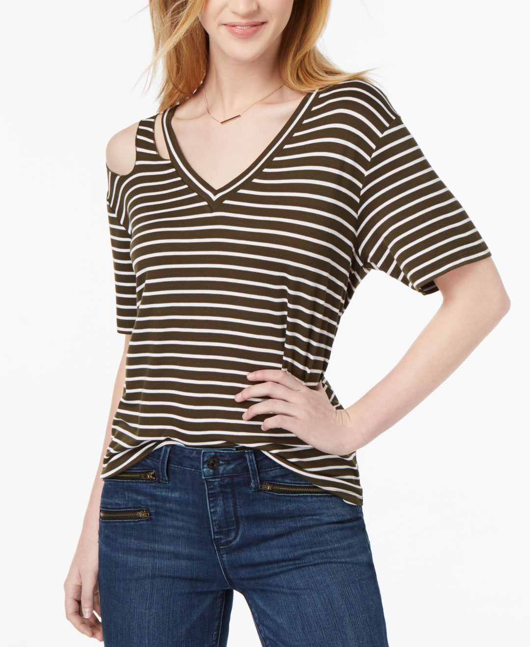 Juniors' Striped Cutout T-Shirt