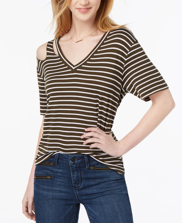 Juniors' Striped Cutout T-Shirt