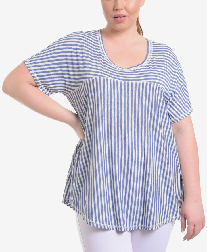 NY Collection Plus Size Striped High Low Swing Top