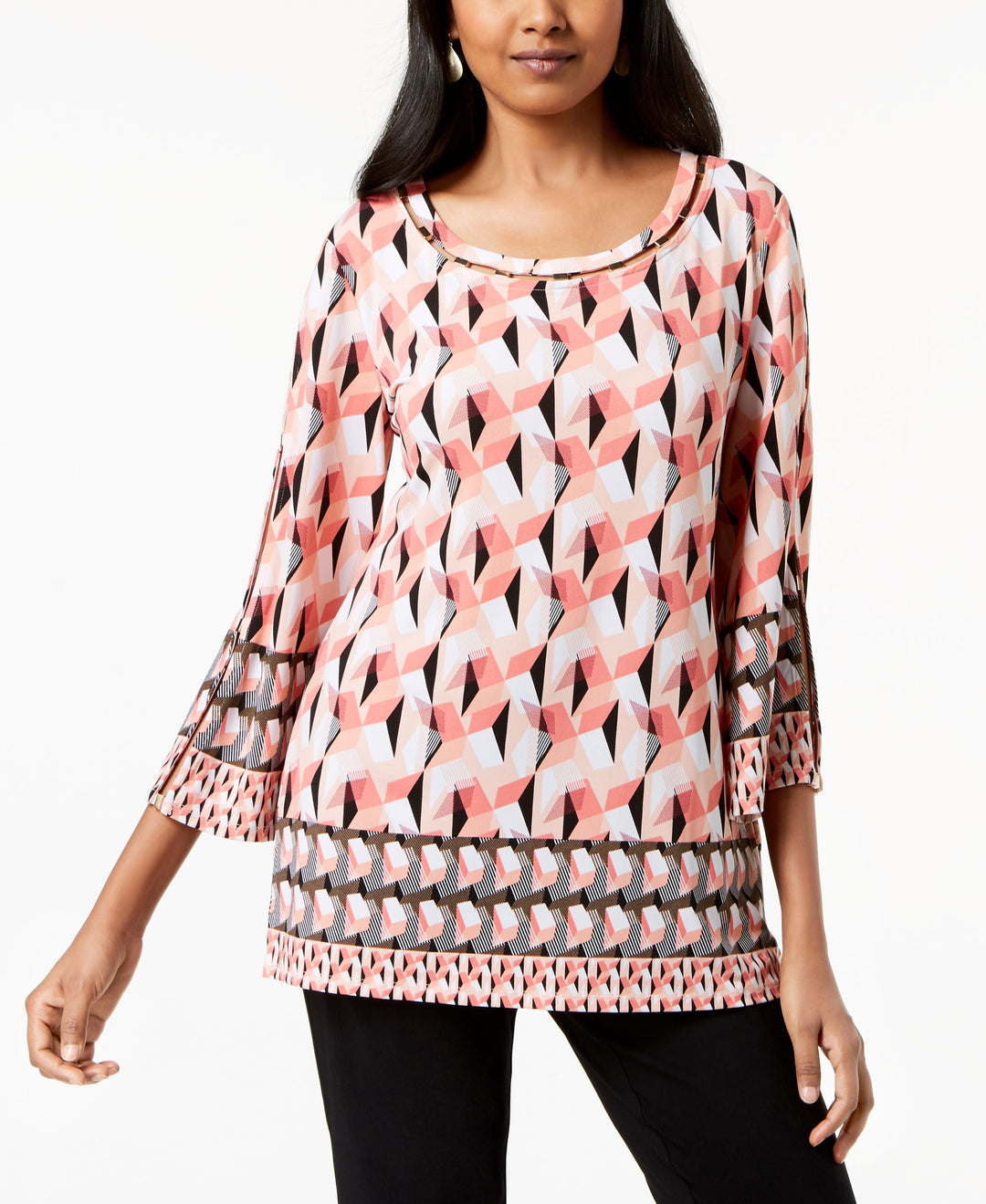 JM Collection Petite Embellished Split Sleeve Tunic