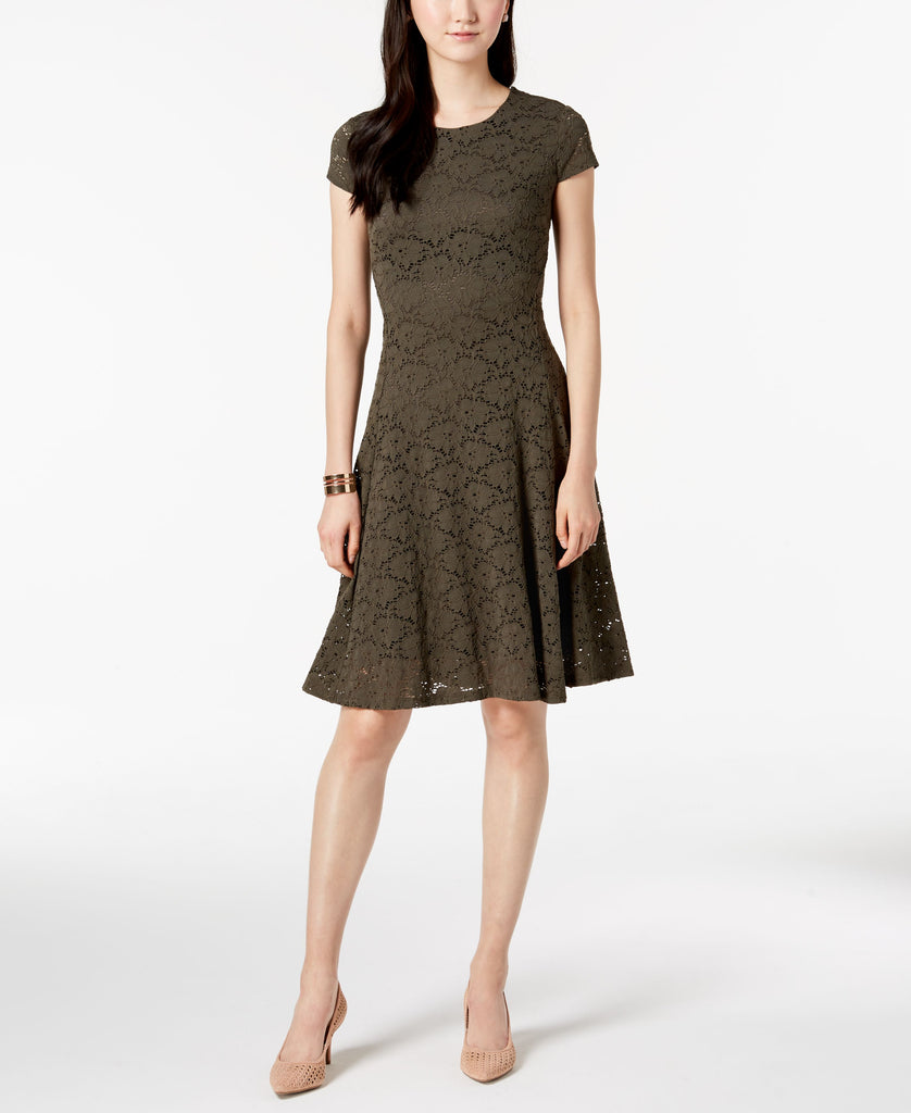 Alfani Lace Fit & Flare Dress Bright White 10, Women's