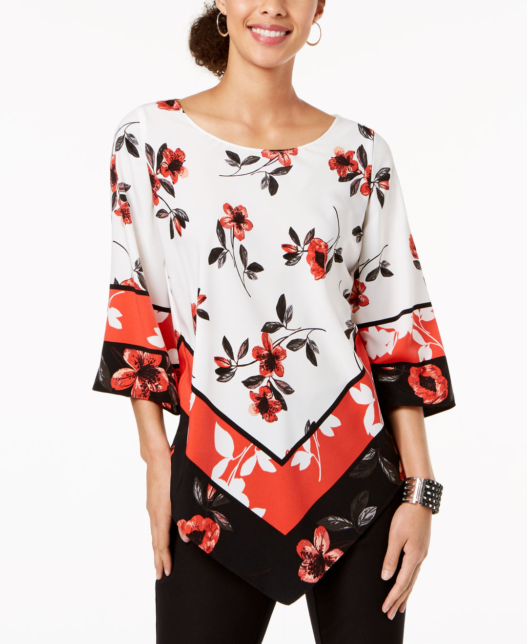 Alfani V Hem Geometric Print Top