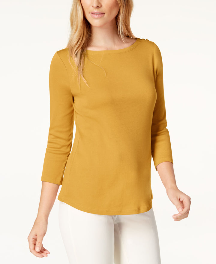 Charter Club Petite Pima Cotton Button Shoulder Top