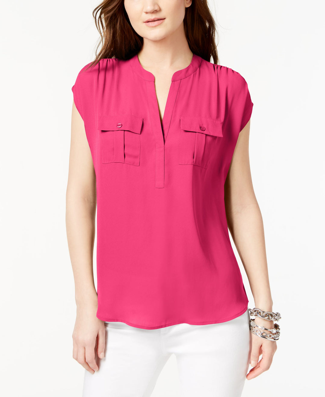 INC Petite Mixed-Media Utility Shirt