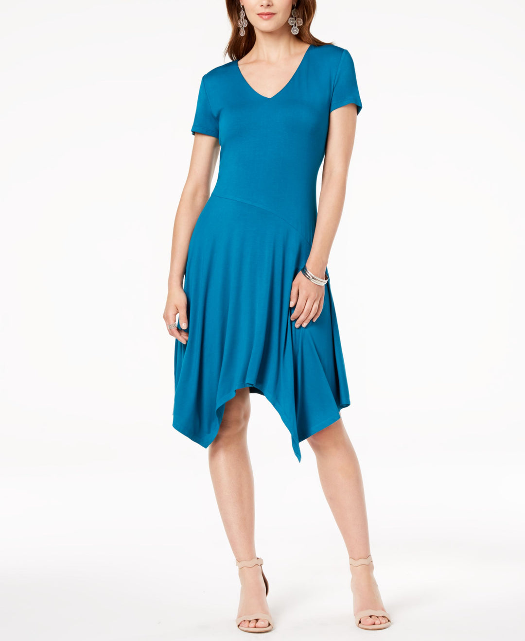 I.N.C. Short-Sleeve Handkerchief-Hem Dress