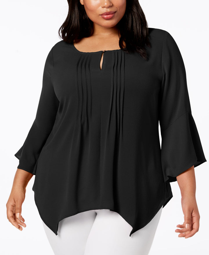 NY Collection Plus Size Pleated Handkerchief Hem Top