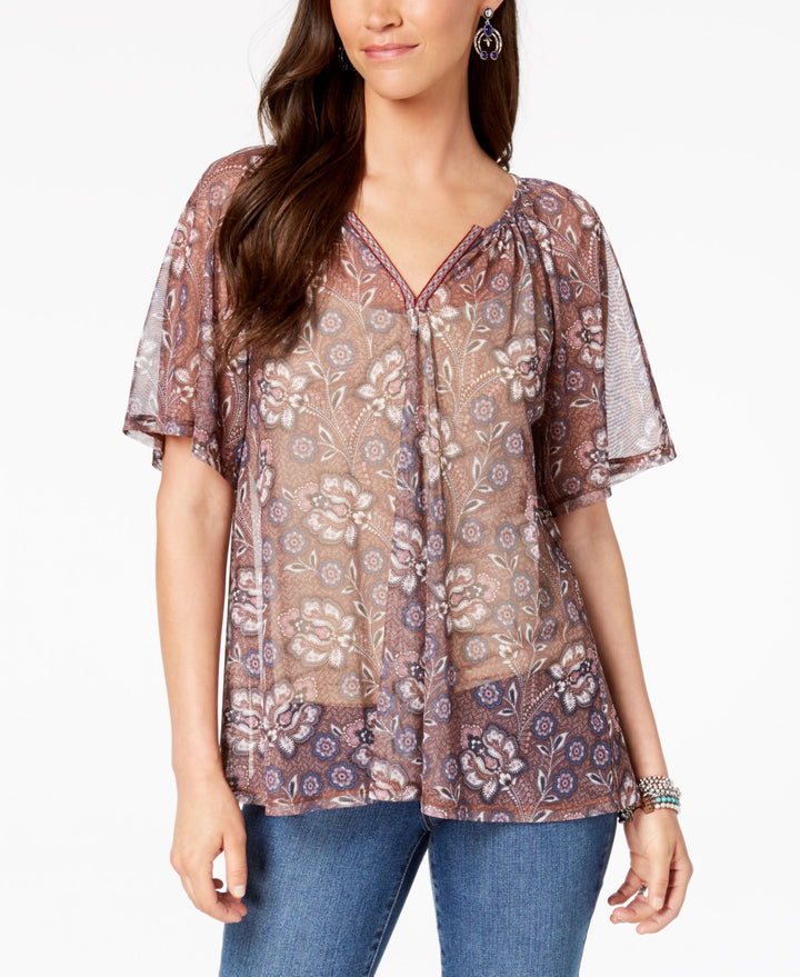 Style & Co Floral Print Mesh Top