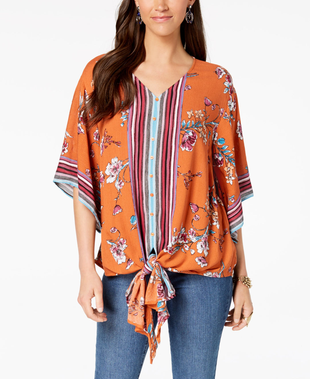 Printed Tie-Front Shirt