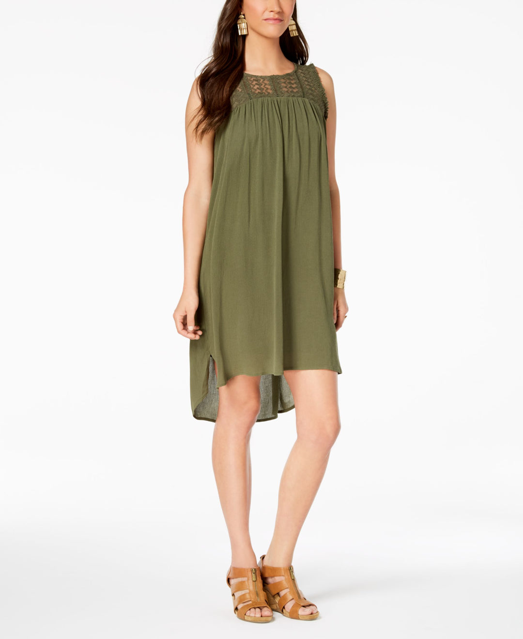 Style & Co Petite Lace Trim High Low Dress