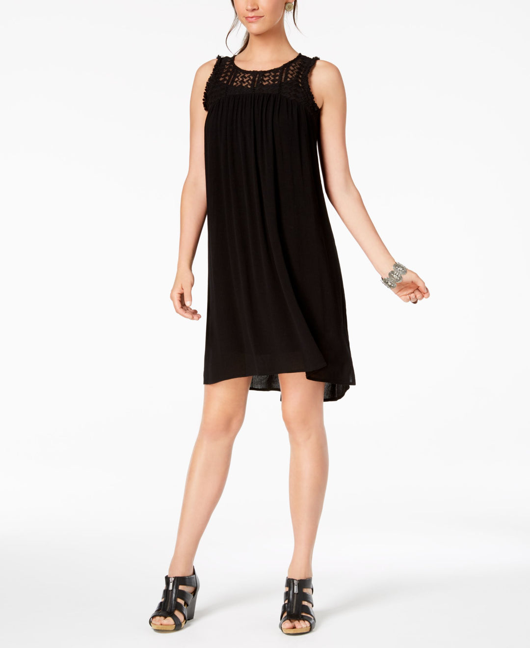 Style & Co Petite Lace Trim High Low Dress