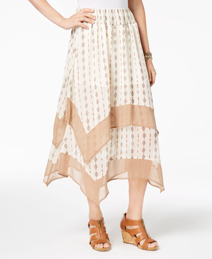 Style & Co Petite Diamond Striped Chiffon Hem Midi Skirt
