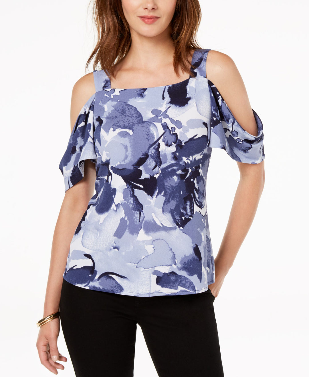Petite Printed Cold Shoulder Top