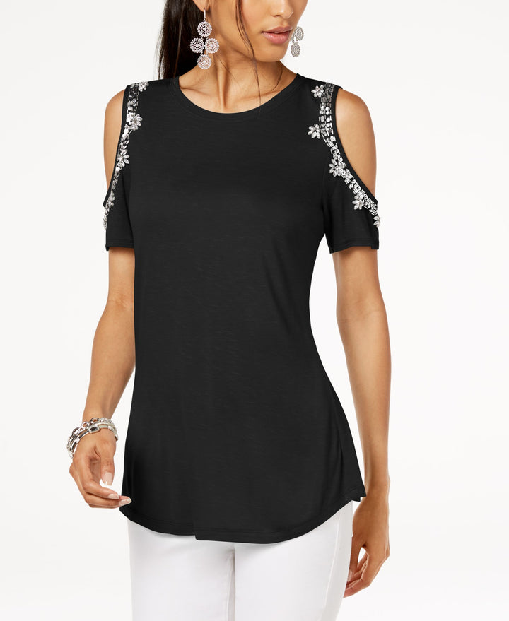 Embellished Cold Shoulder Top
