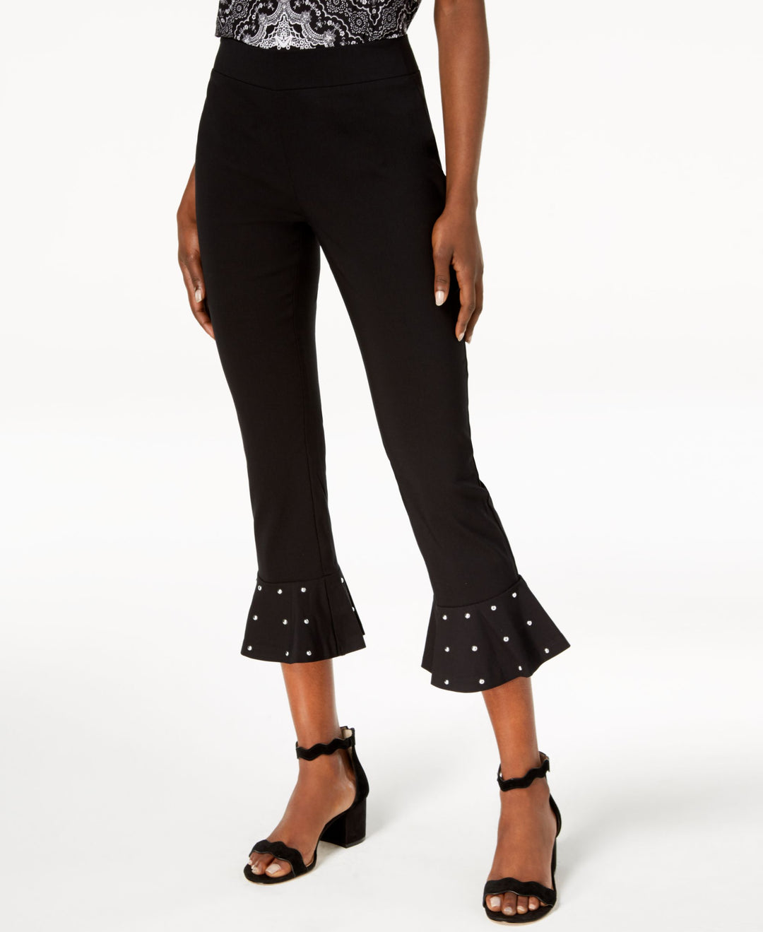 Petite Studded Ruffle Hem Pants