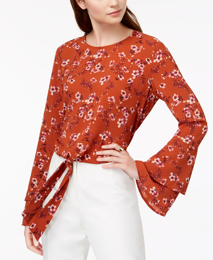 Juniors' Bell-Sleeve Tie-Front Top