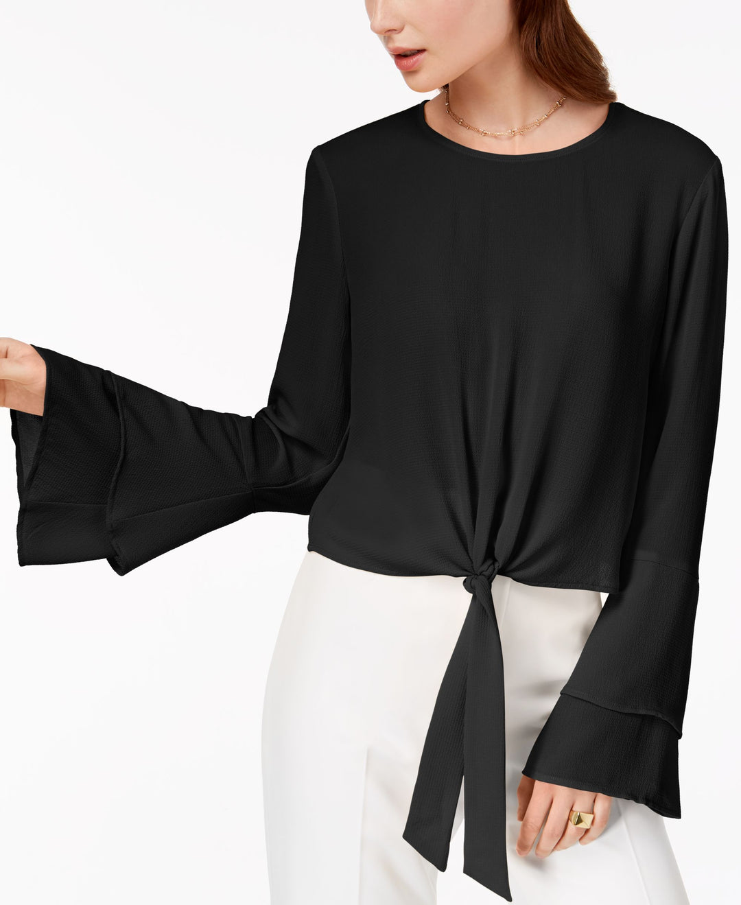 Juniors' Bell-Sleeve Tie-Front Top