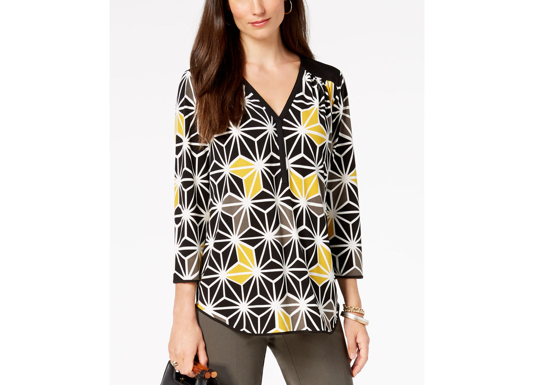 Alfani Printed Y Neck Top
