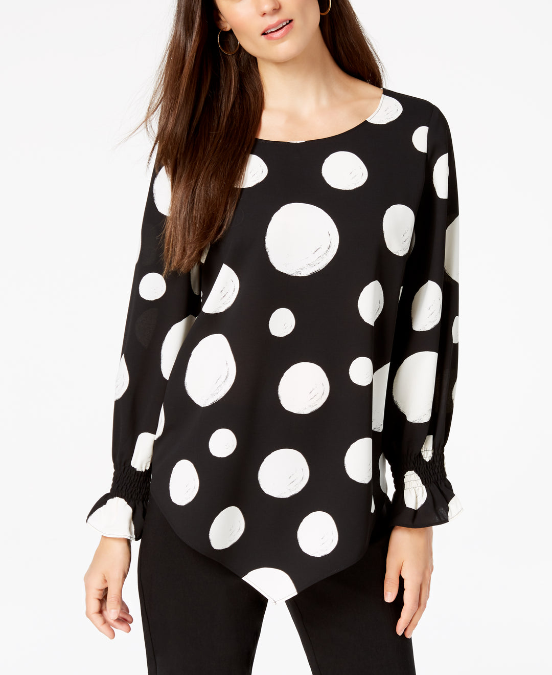Printed V-Hem Blouse