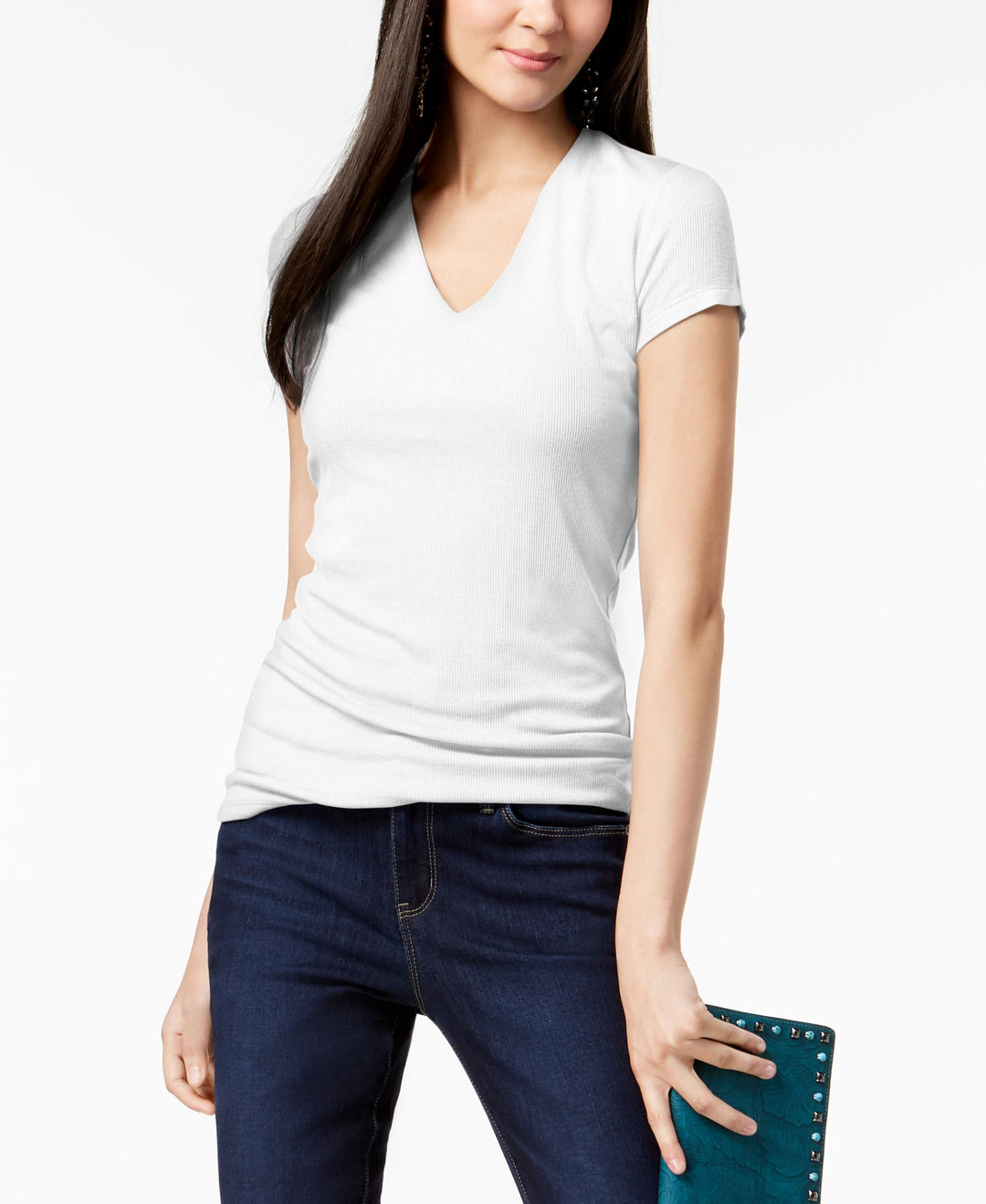 INC International Concepts Ribbed V Neck Top