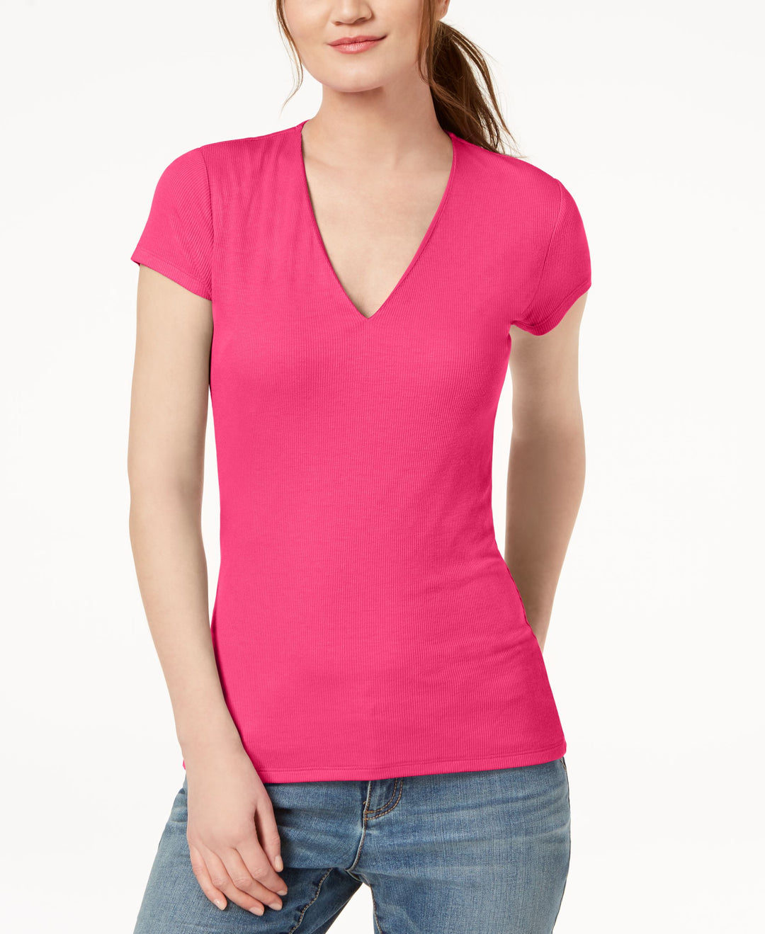 International Concepts Womens Ribbed V Neck Top