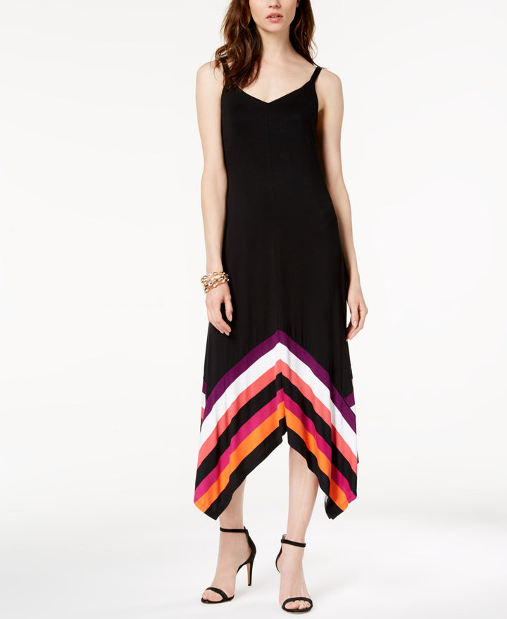 Petite Striped Border Handkerchief Hem Maxi Dress