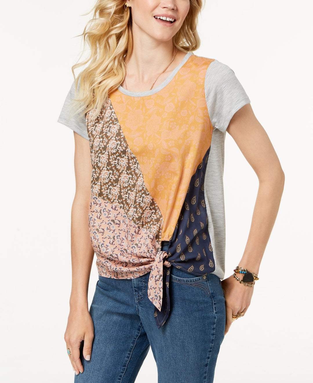 Style & Co Patchwork Print Side Tie Top