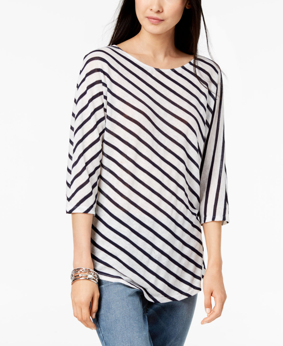 Petite 3/4 Sleeve Striped T-Shirt